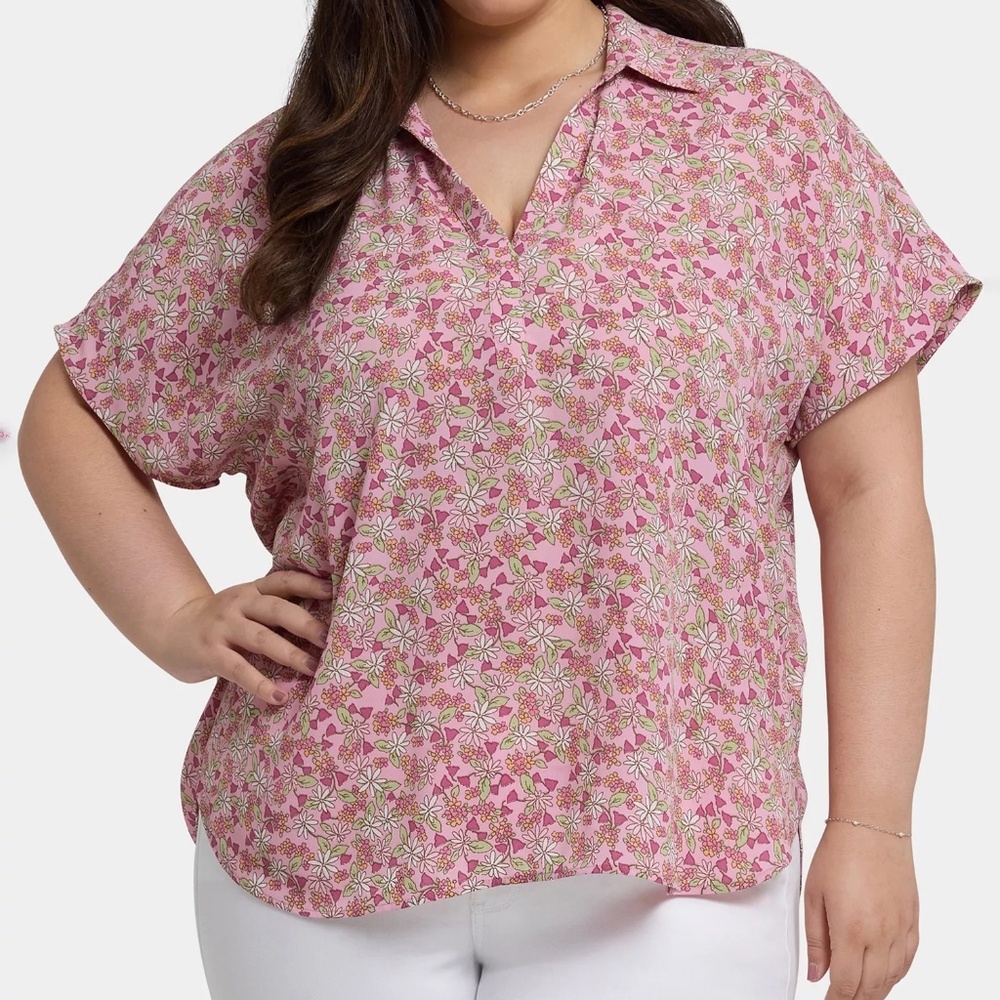 NYDJ Plus Size Becky Blouse  Floral Top NWT 4X Short Sleeve Dolman Pullover